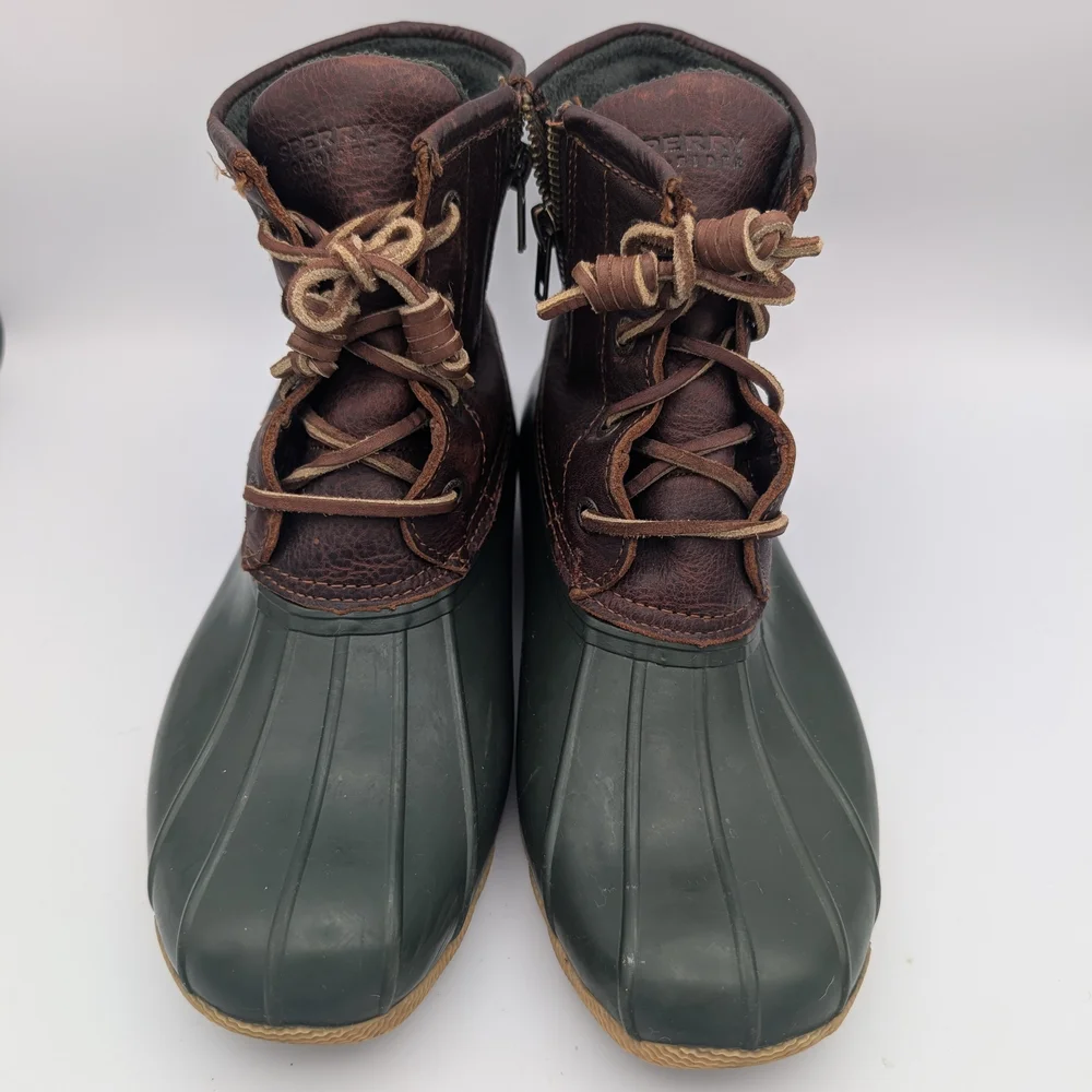 Sperry Top-Sider Women's Saltwater Duck Rain Boot Green Brown Tan Size 8